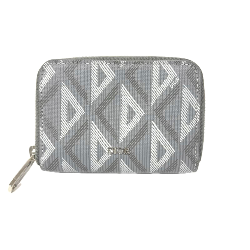 Christian Dior CD Diamond Wallet/Coin Case, Gray Leather, Women's